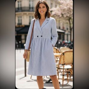 ASOS Dress White and Blue Stripes Long Sleeve A-Line - Size 4